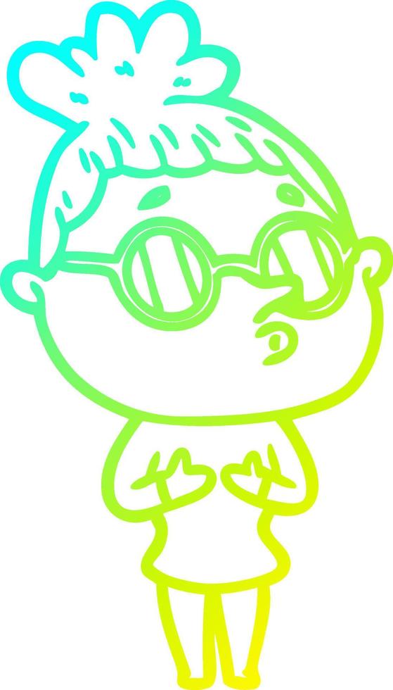 cold gradient line drawing cartoon woman wearing glasses vector