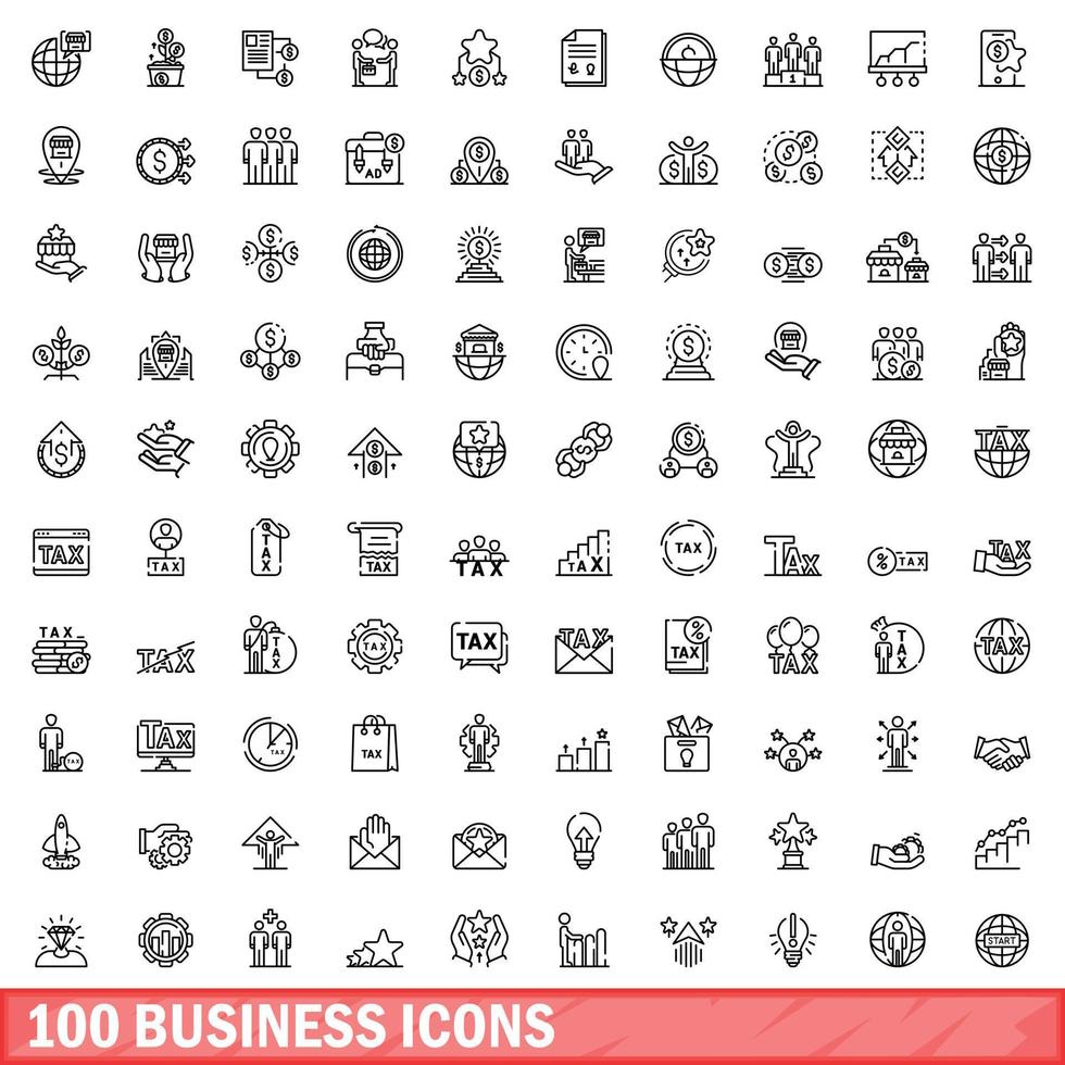 100 business icons set, outline style vector