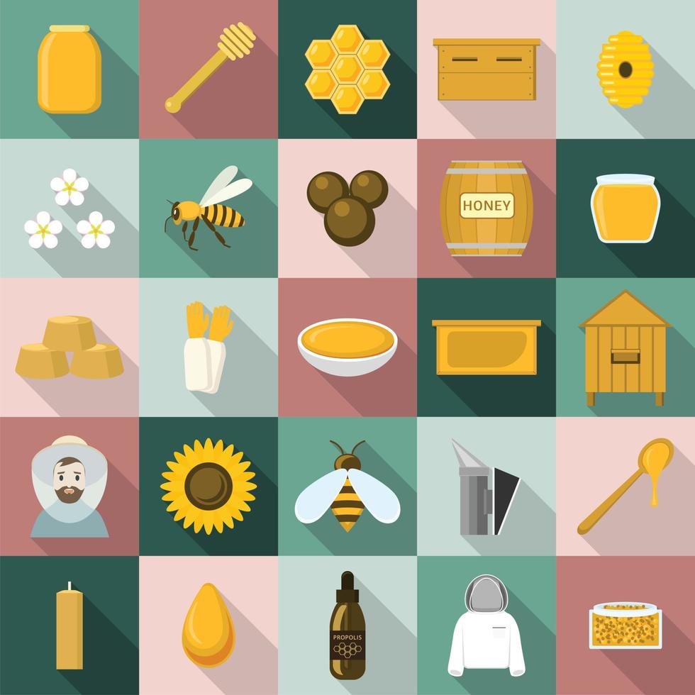 Propolis honey icon set, flat style vector