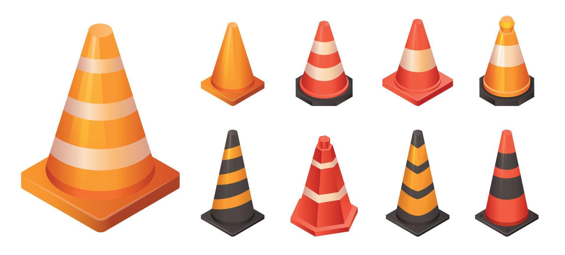 Cone traffic icon set, isometric style vector