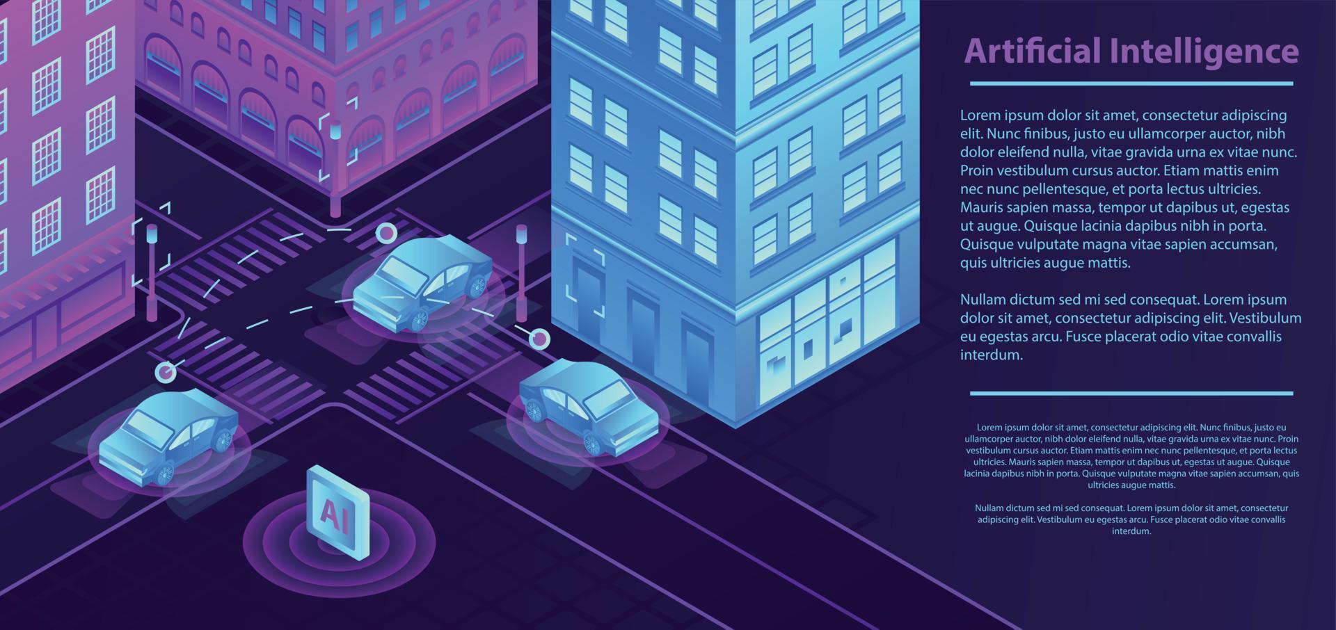 Artificial city intelligence banner, isometric style vector