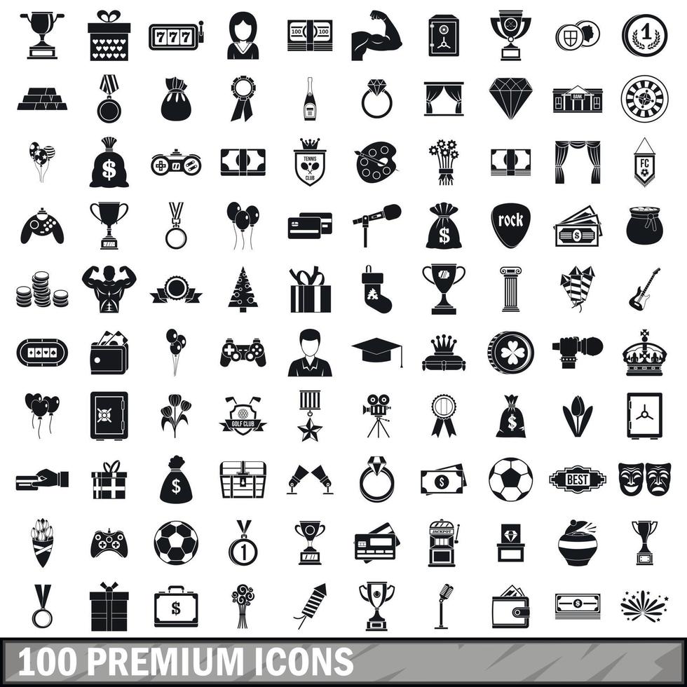 100 premium icons set, simple style vector