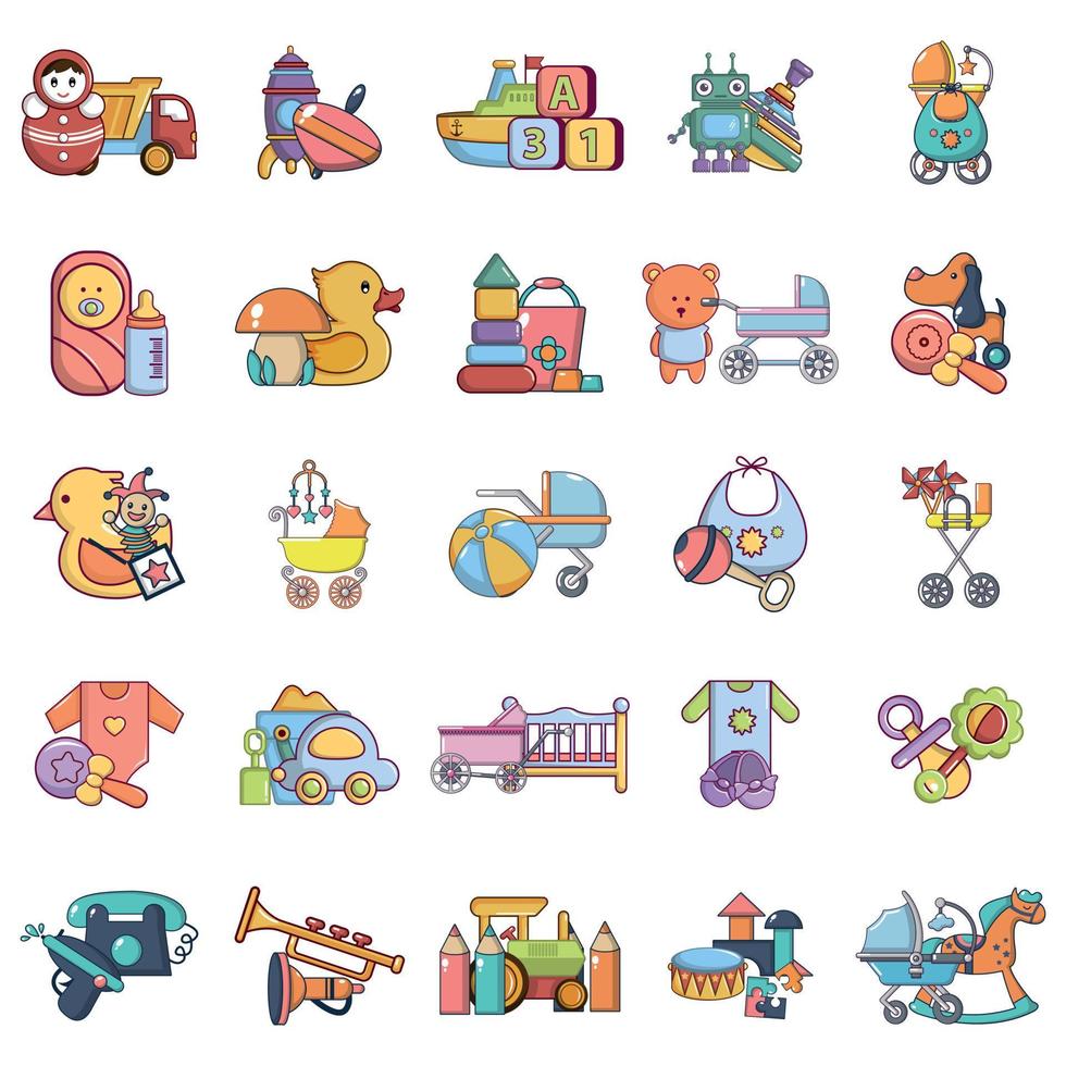 conjunto de iconos de área de juego, estilo de dibujos animados vector