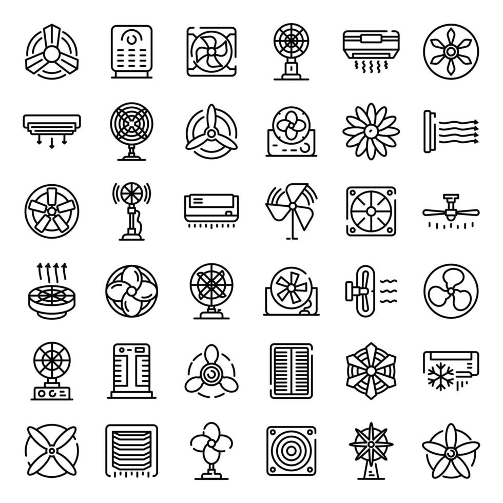 Ventilator icons set, outline style vector