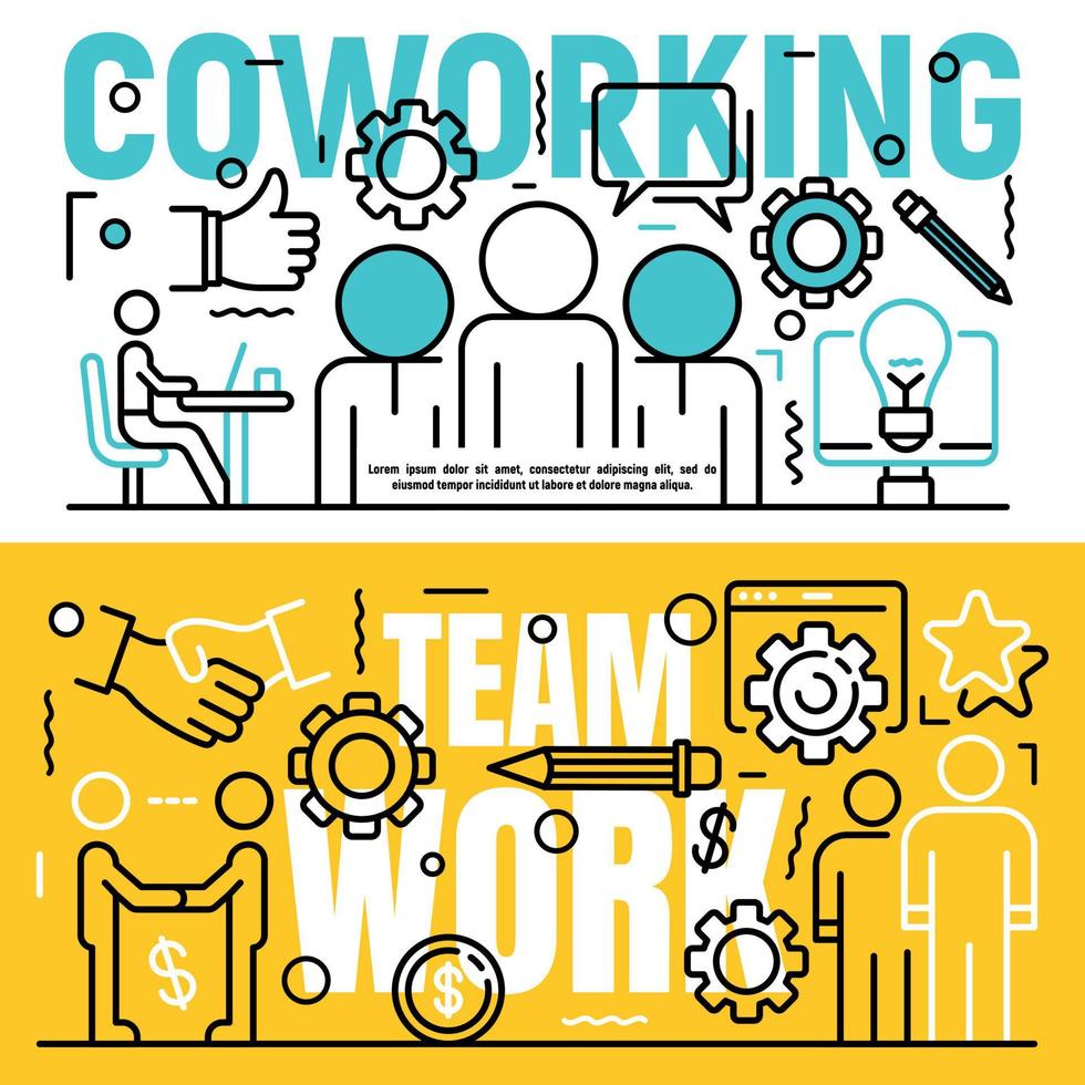 Coworking banner set, outline style vector