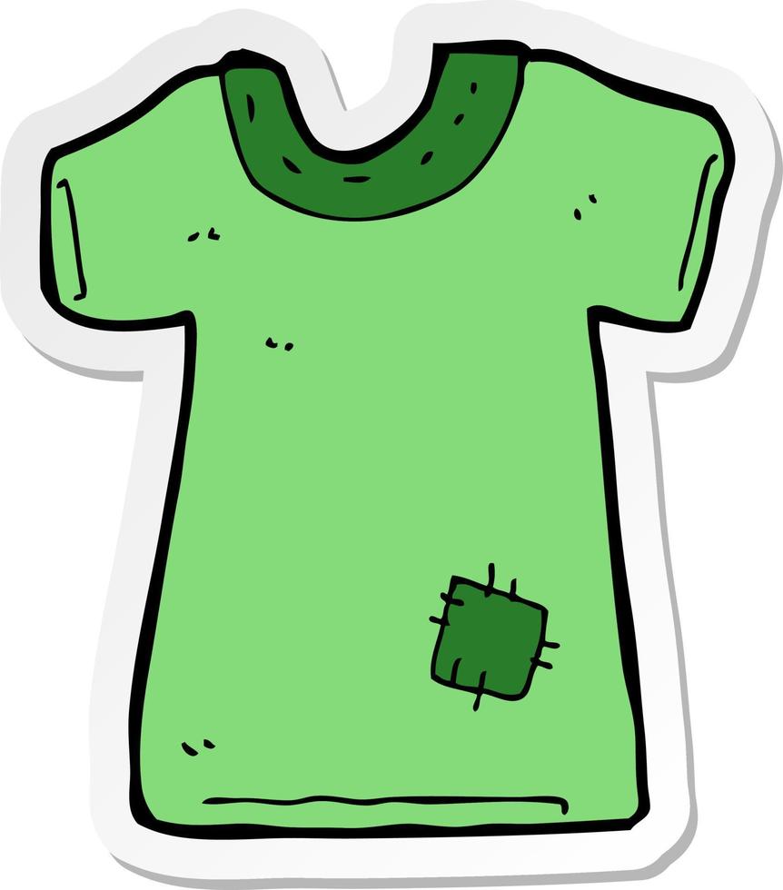 sticker of a cartoon patched old tee shirt vector