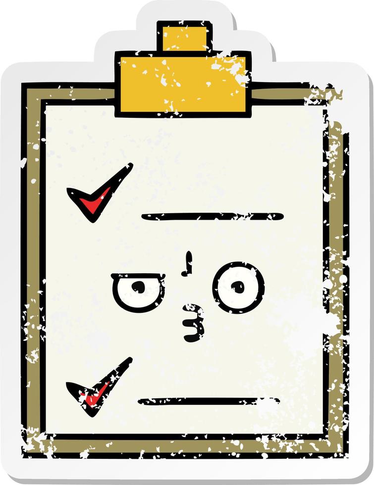 distressed sticker of a cute cartoon check list vector