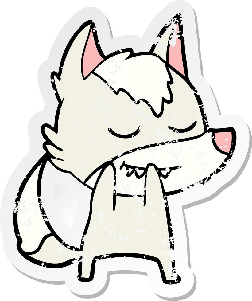 distressed sticker of a laughing cartoon wolf vector
