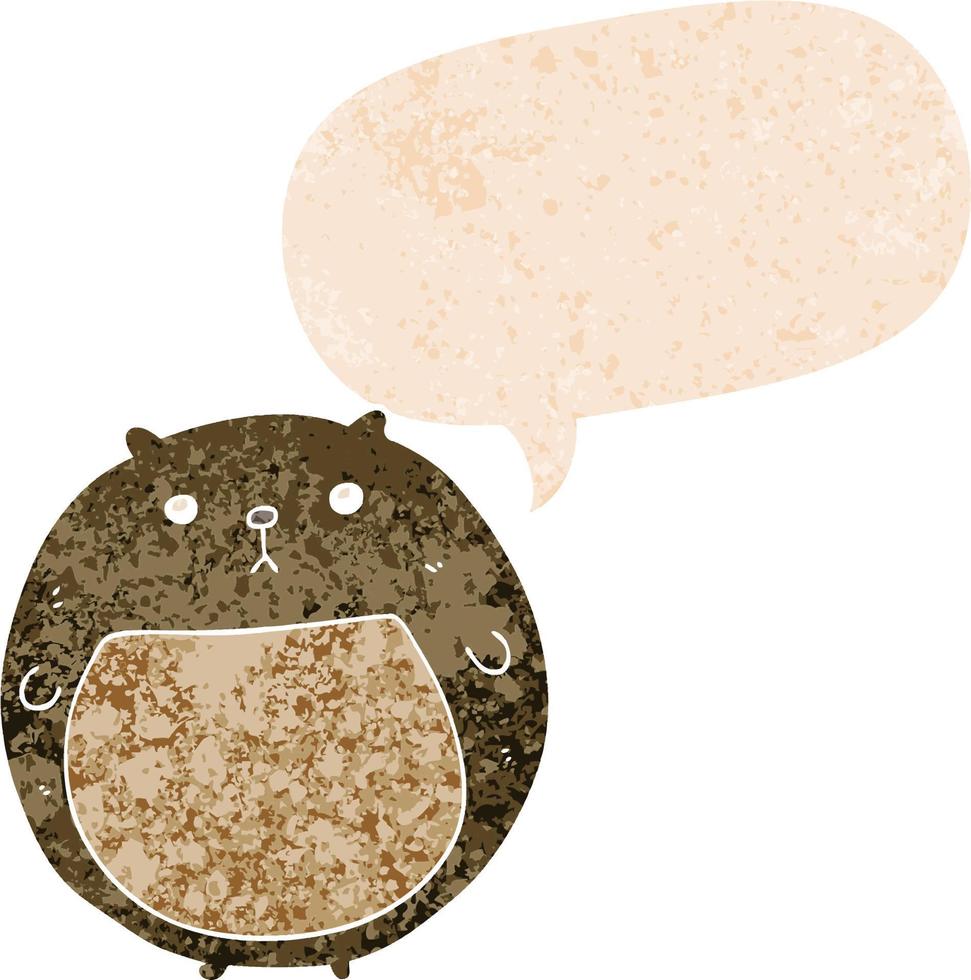 cartoon bear and speech bubble in retro textured style vector