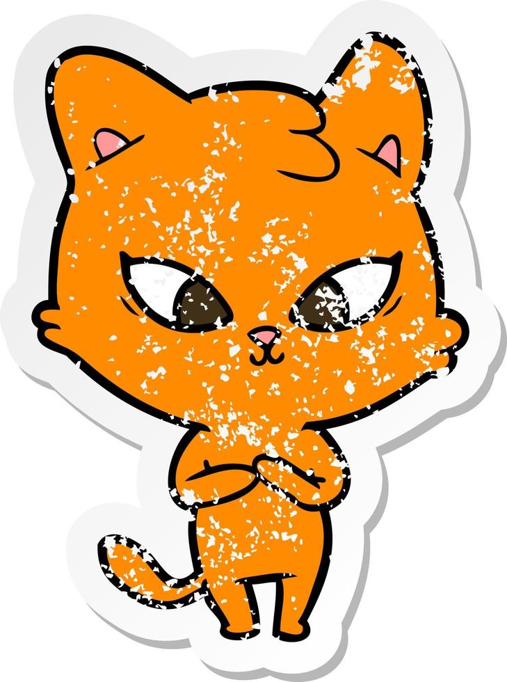 distressed sticker of a cute cartoon cat vector