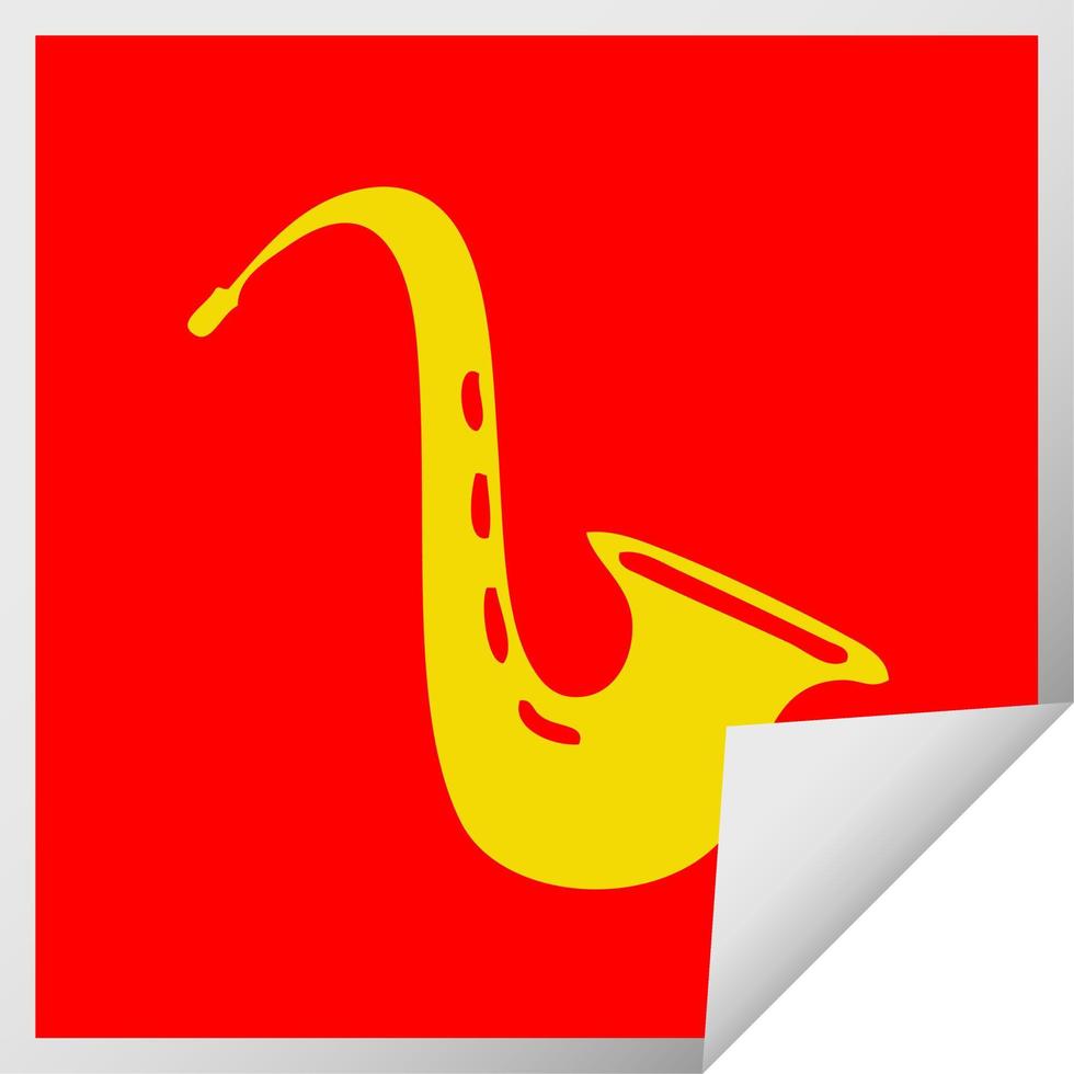 pegatina de pelado cuadrado saxofón musical de dibujos animados vector
