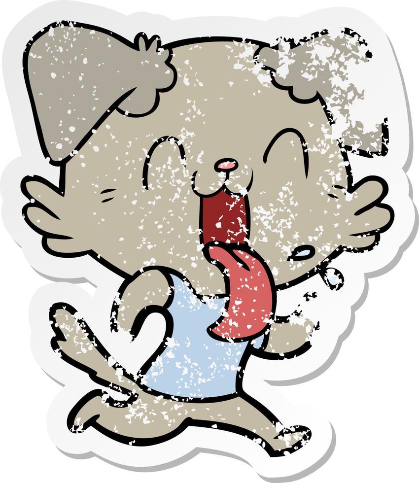 distressed sticker of a cartoon panting dog running vector