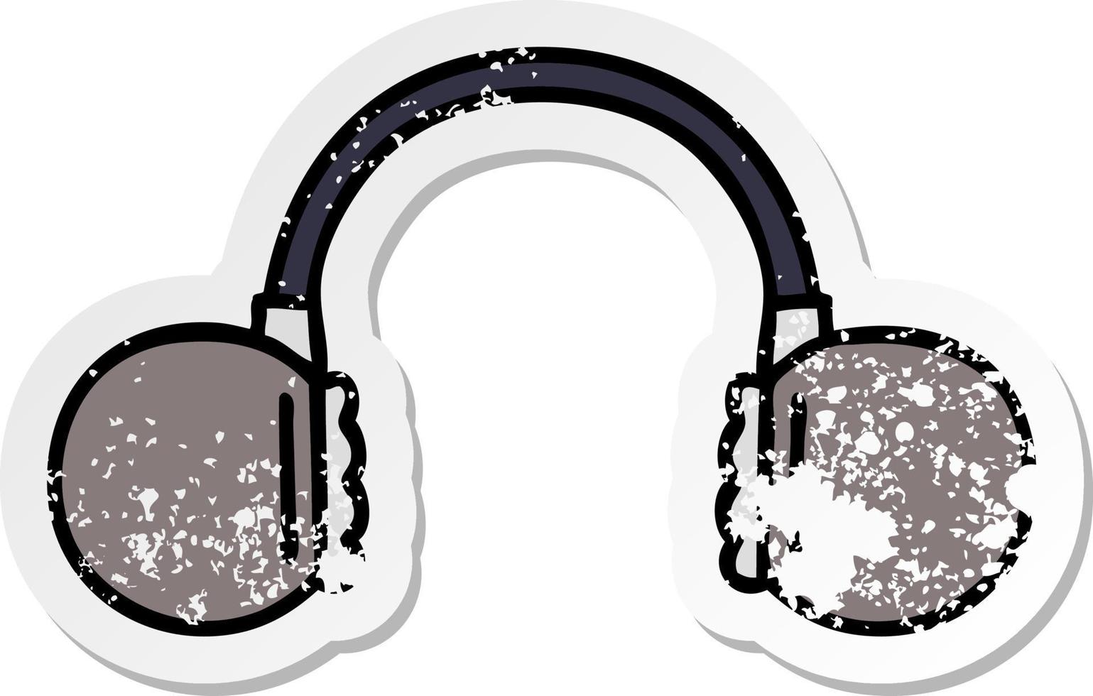 distressed sticker of a cute cartoon retro headphone vector