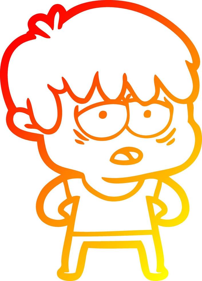 warm gradient line drawing cartoon exhausted boy vector
