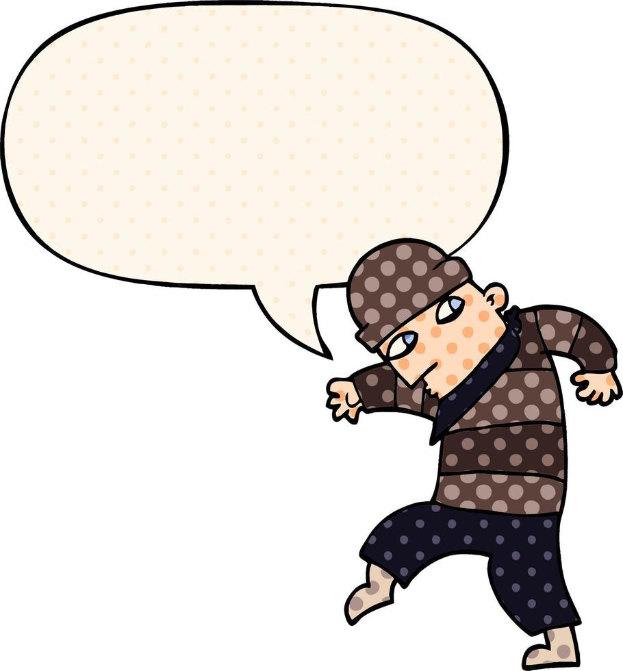 cartoon sneaking thief and speech bubble in comic book style vector