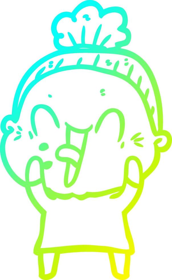 cold gradient line drawing cartoon happy old woman vector