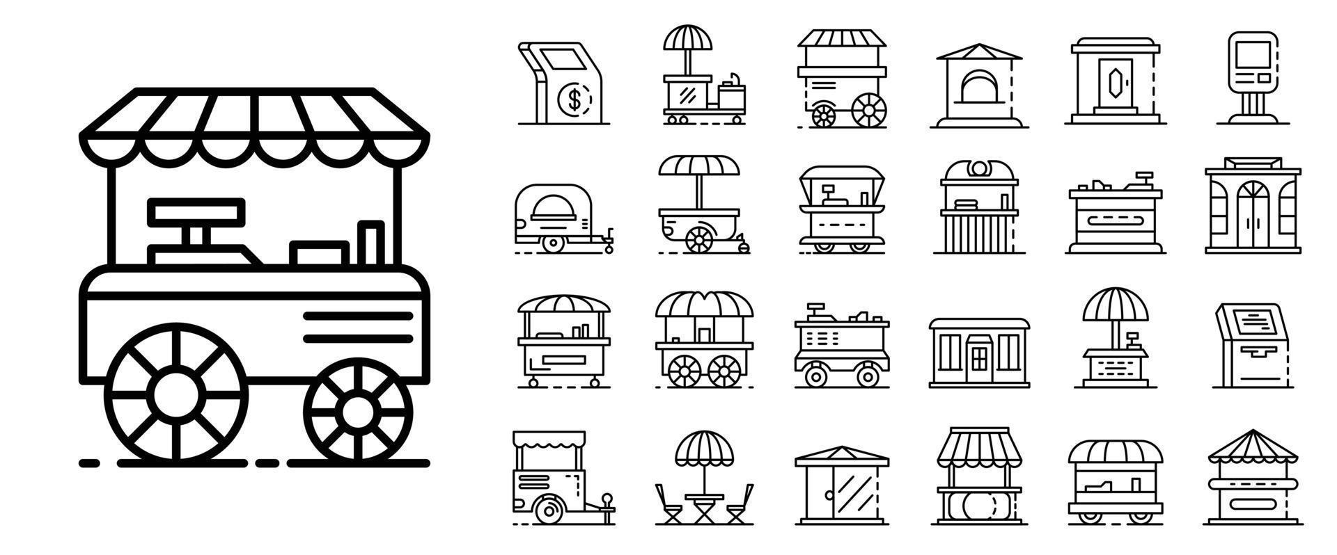 Kiosk icon set, outline style vector