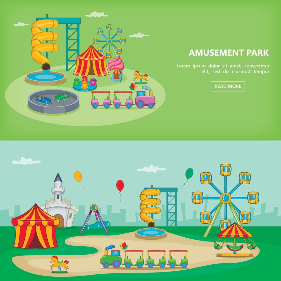 conjunto de banner de parque de atracciones horizontal vector