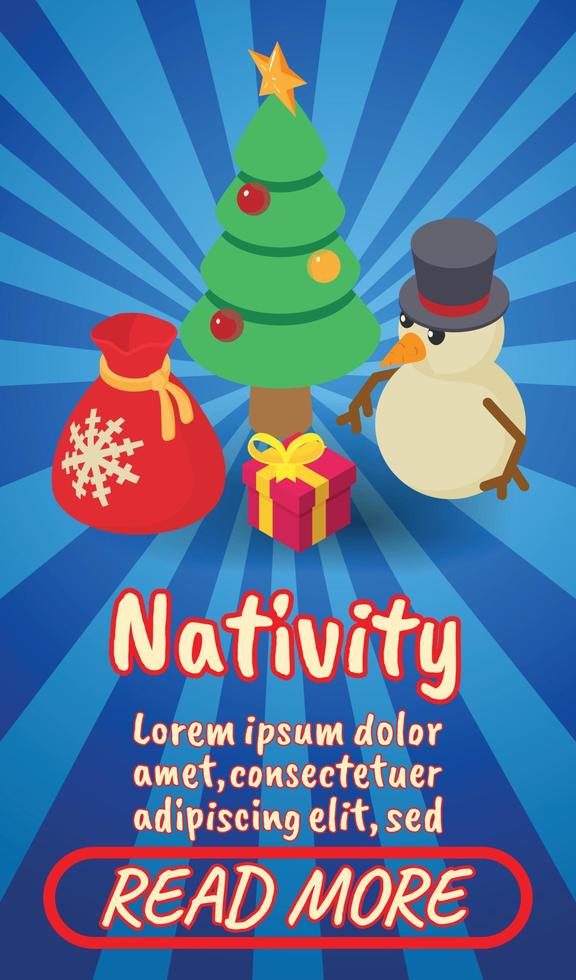 Nativity concept banner, comics isometric style vector