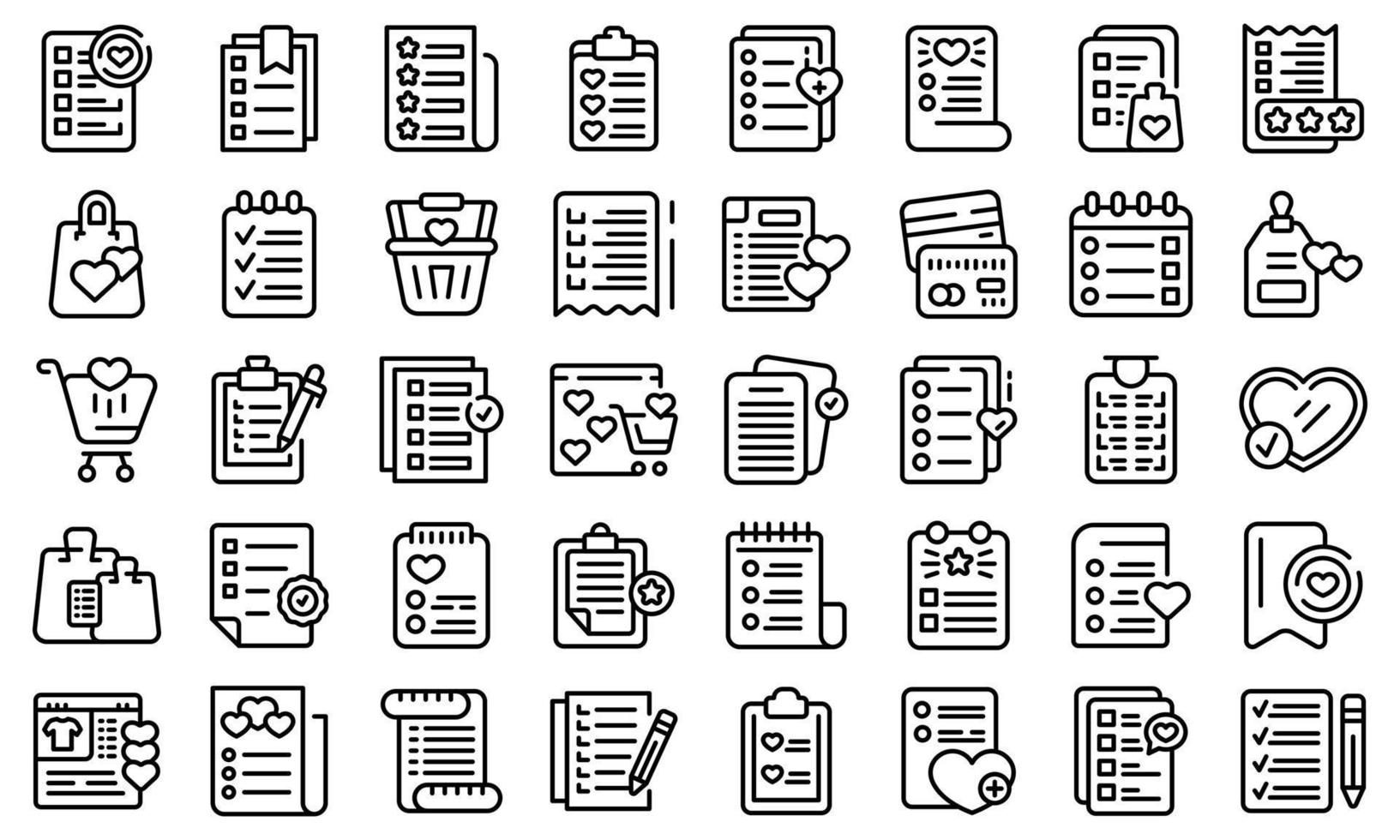 Wishlist icons set outline vector. Document page vector