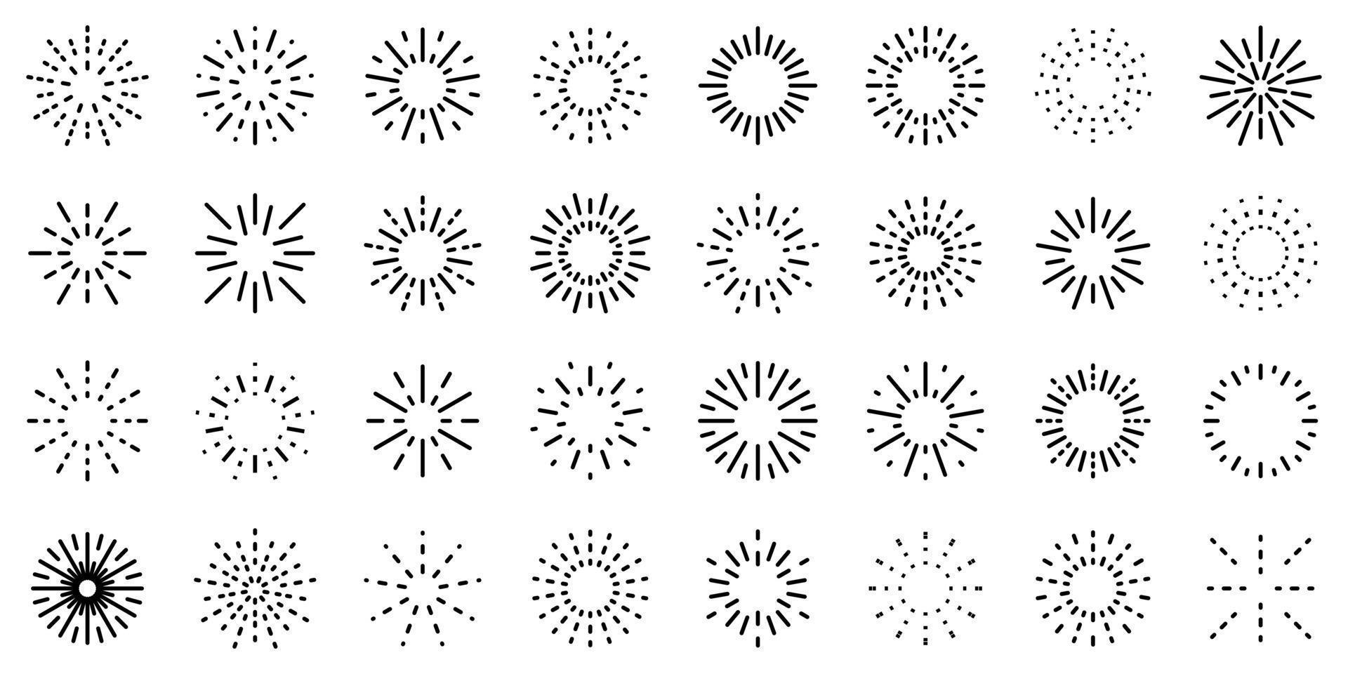 conjunto de iconos de fuegos artificiales, estilo de contorno vector