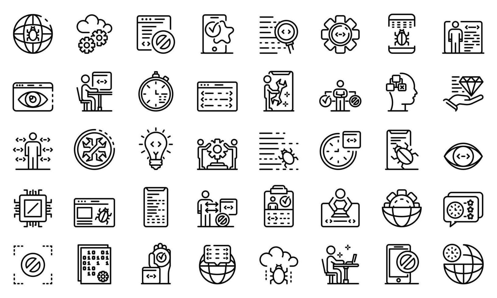 Testing software icons set, outline style vector