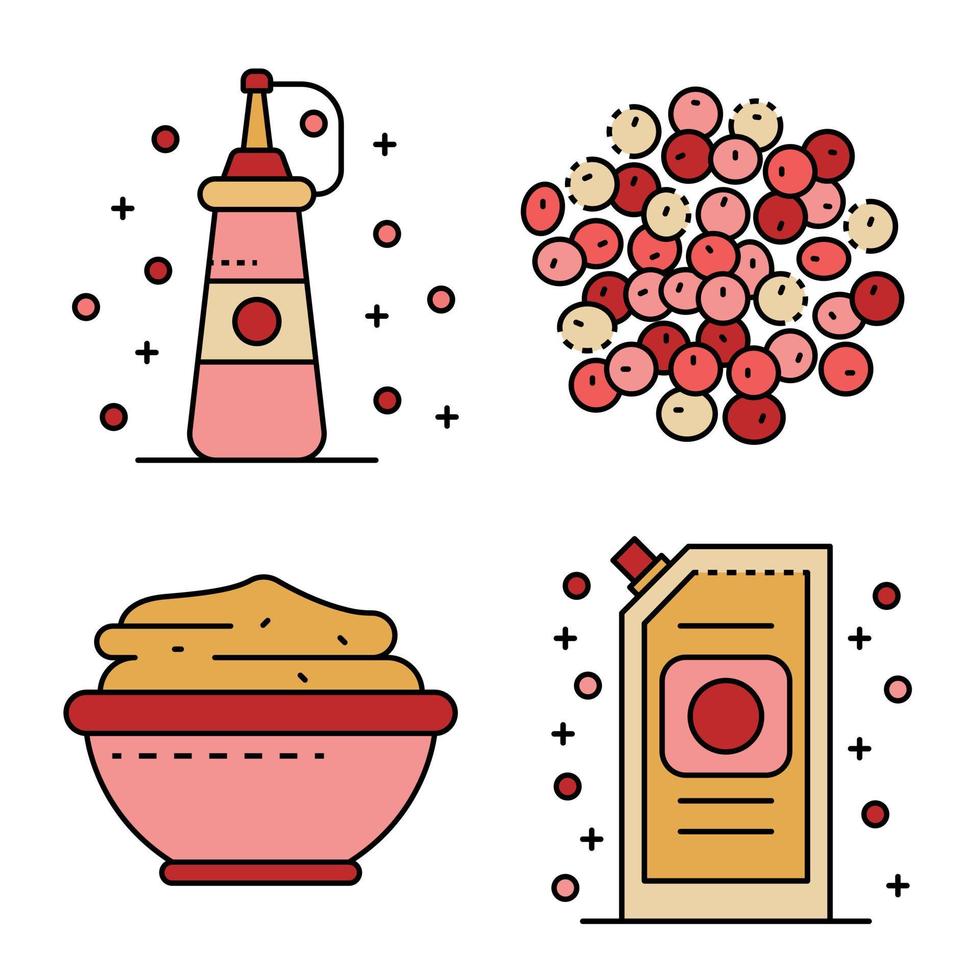 Mustard icons set line color vector