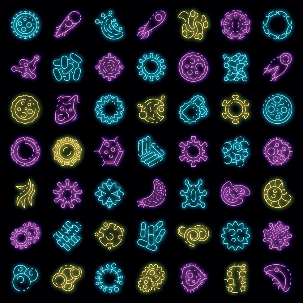 Bacteria icons set vector neon