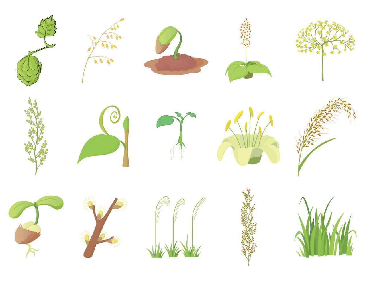 Plant icon set, cartoon style vector