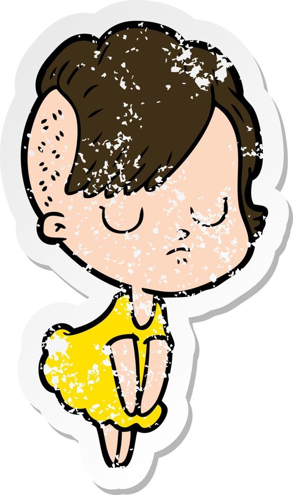 distressed sticker of a cartoon woman vector