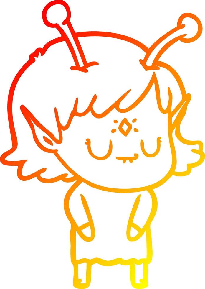 warm gradient line drawing cartoon alien girl vector