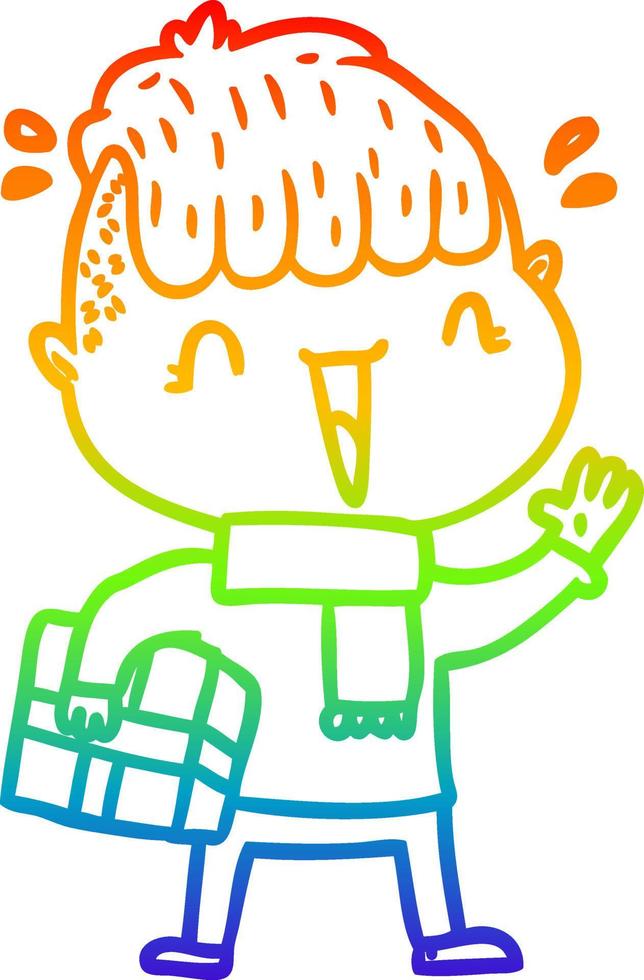 rainbow gradient line drawing cartoon happy boy surprised vector