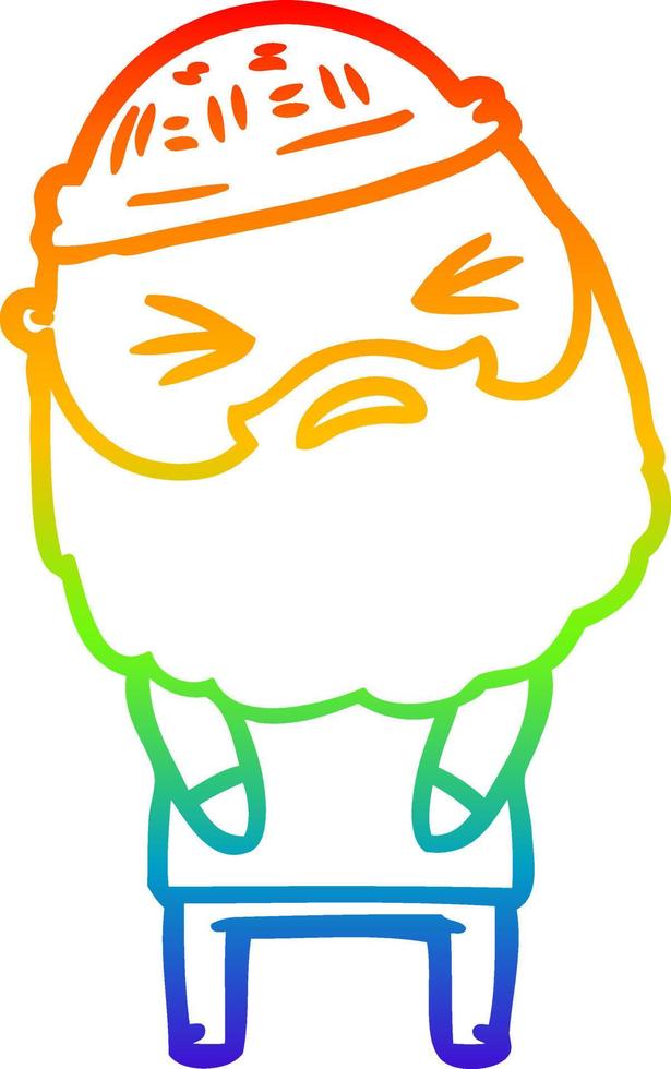 rainbow gradient line drawing cartoon man with beard vector
