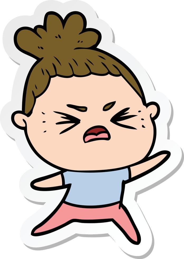 sticker of a cartoon angry woman vector