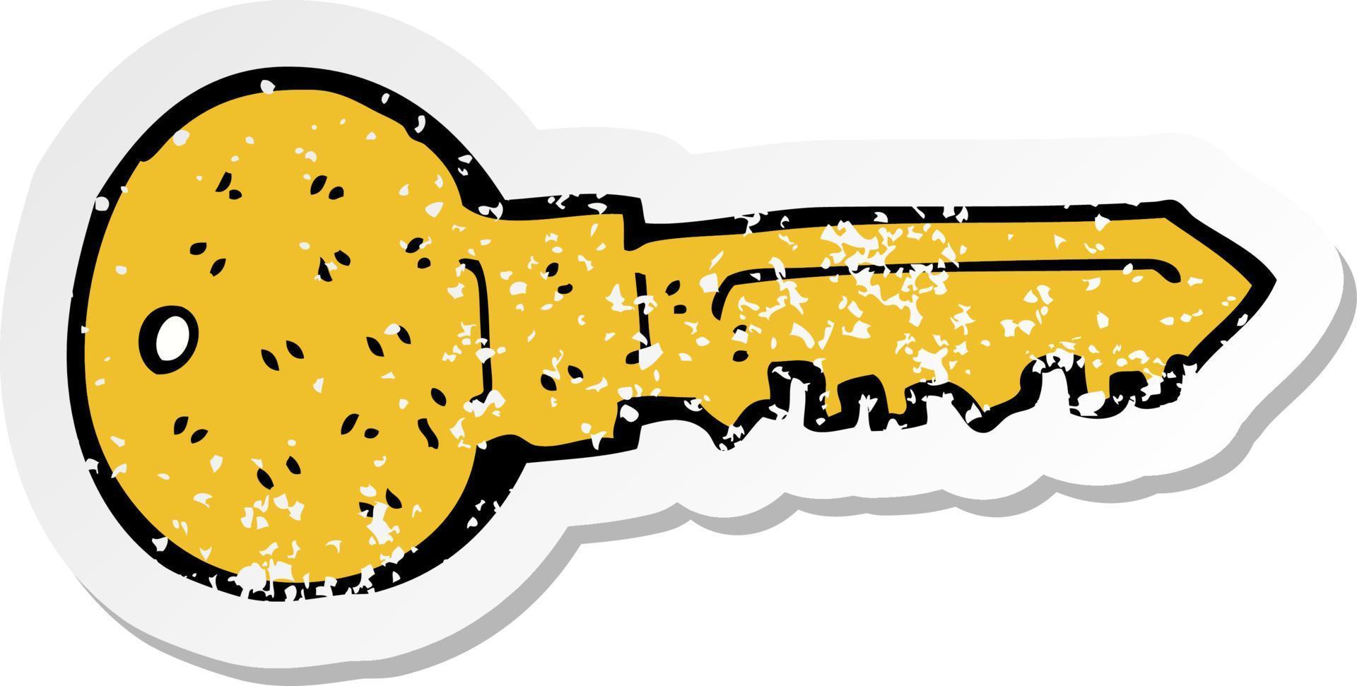 retro distressed sticker of a cartoon key vector