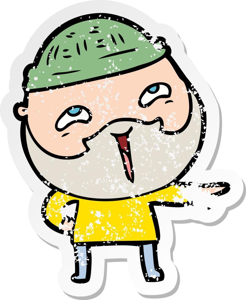 distressed sticker of a cartoon happy bearded man vector