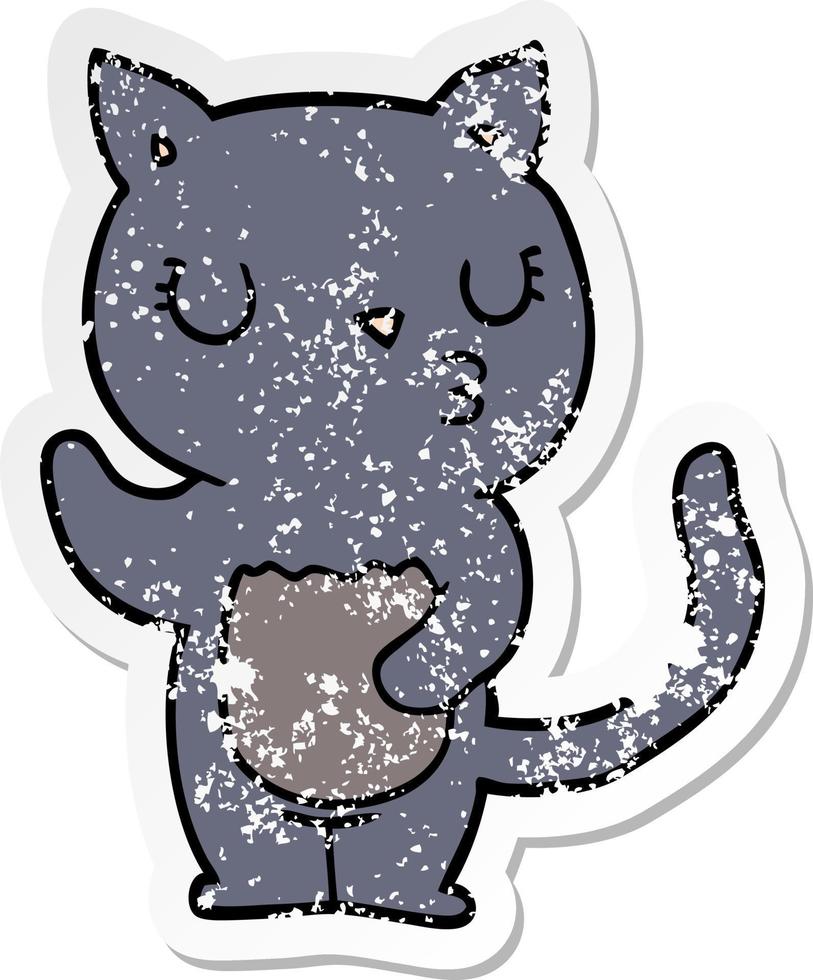 distressed sticker of a cute cartoon cat vector