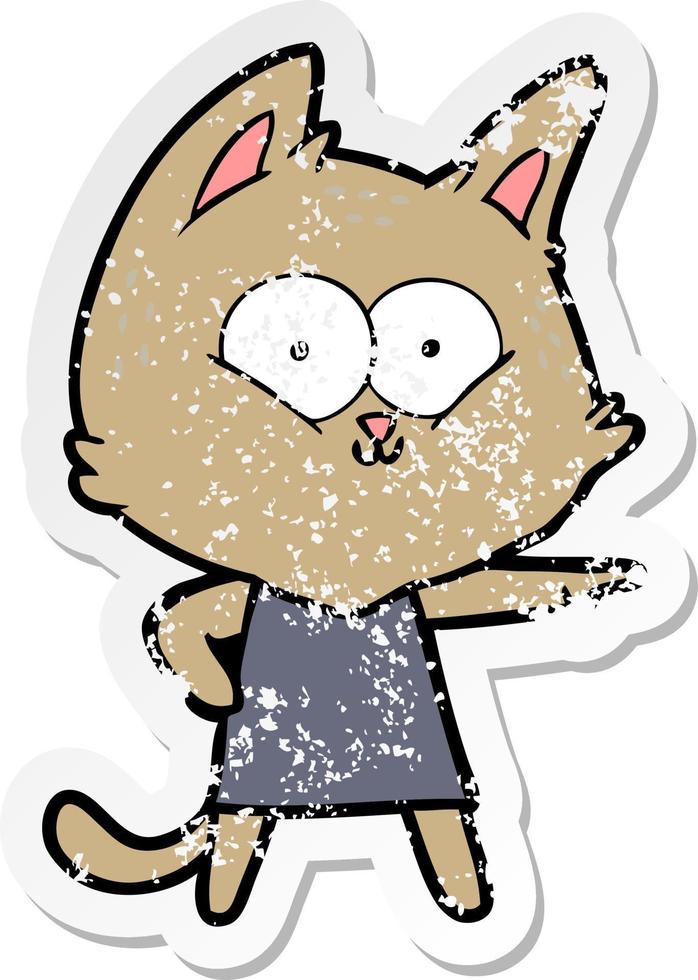 distressed sticker of a cartoon cat girl pointing vector