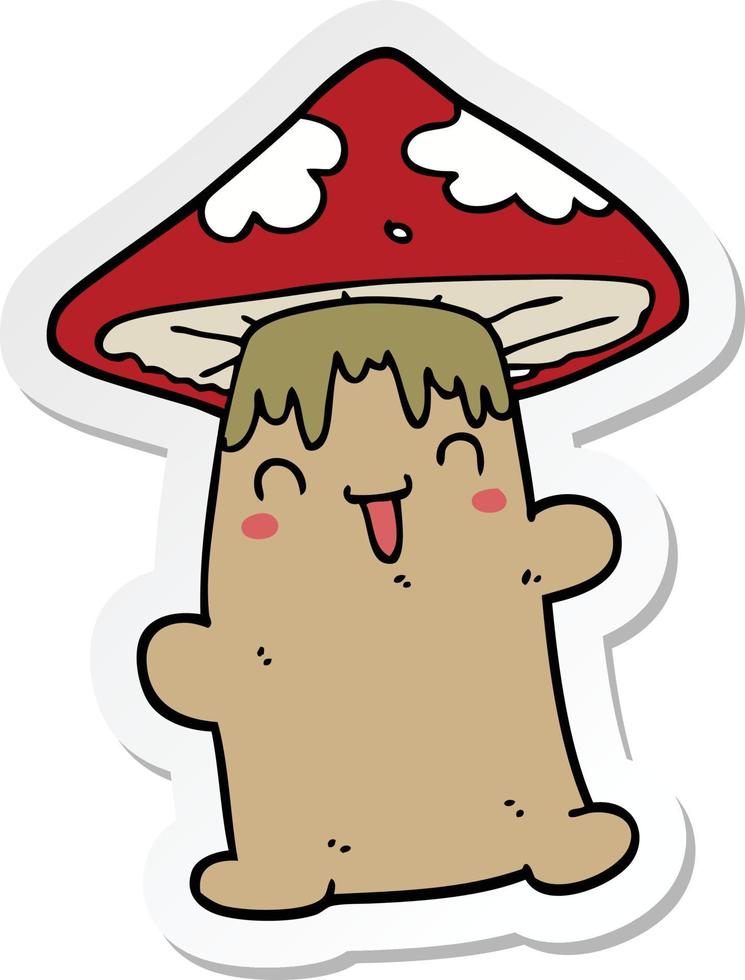 sticker of a cartoon mushroom character vector