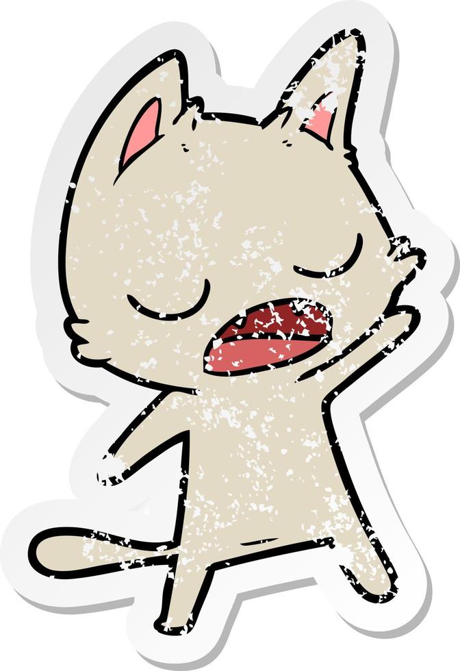 distressed sticker of a talking cat cartoon vector