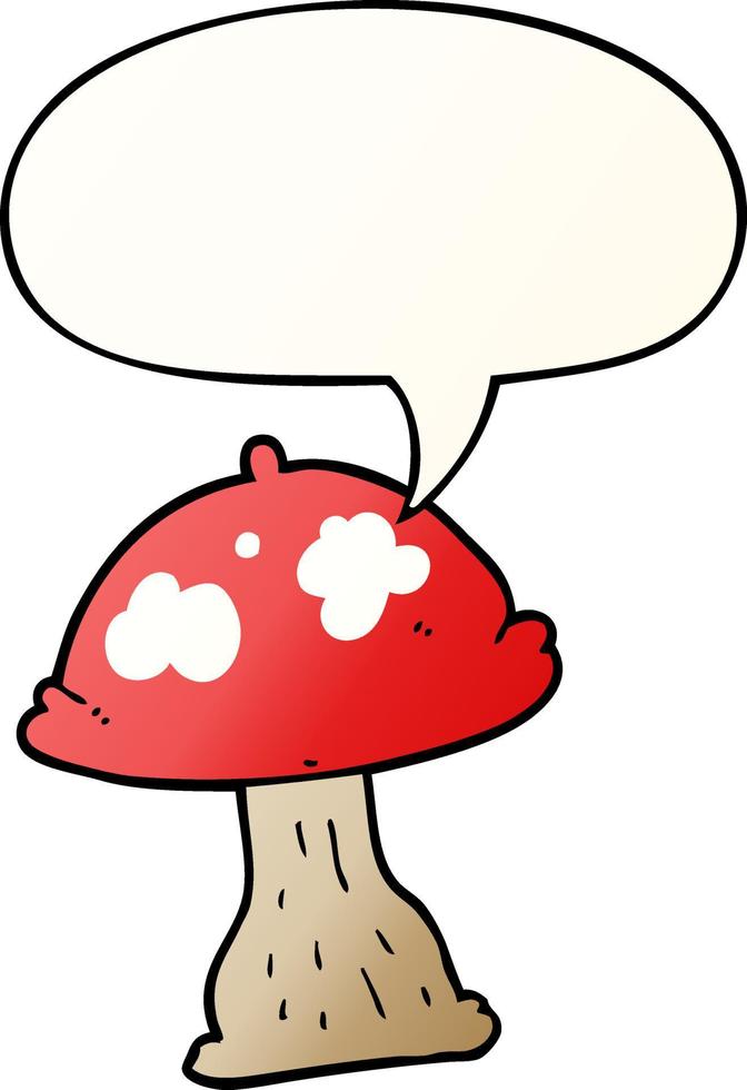 cartoon mushroom and speech bubble in smooth gradient style vector