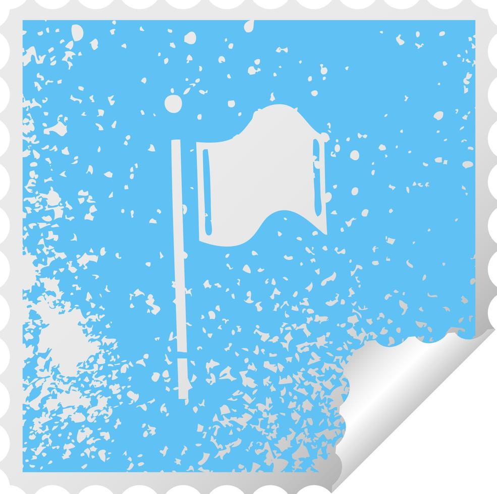 distressed square peeling sticker symbol red flag vector
