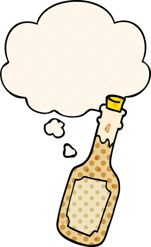 cartoon beer bottle and thought bubble in comic book style vector