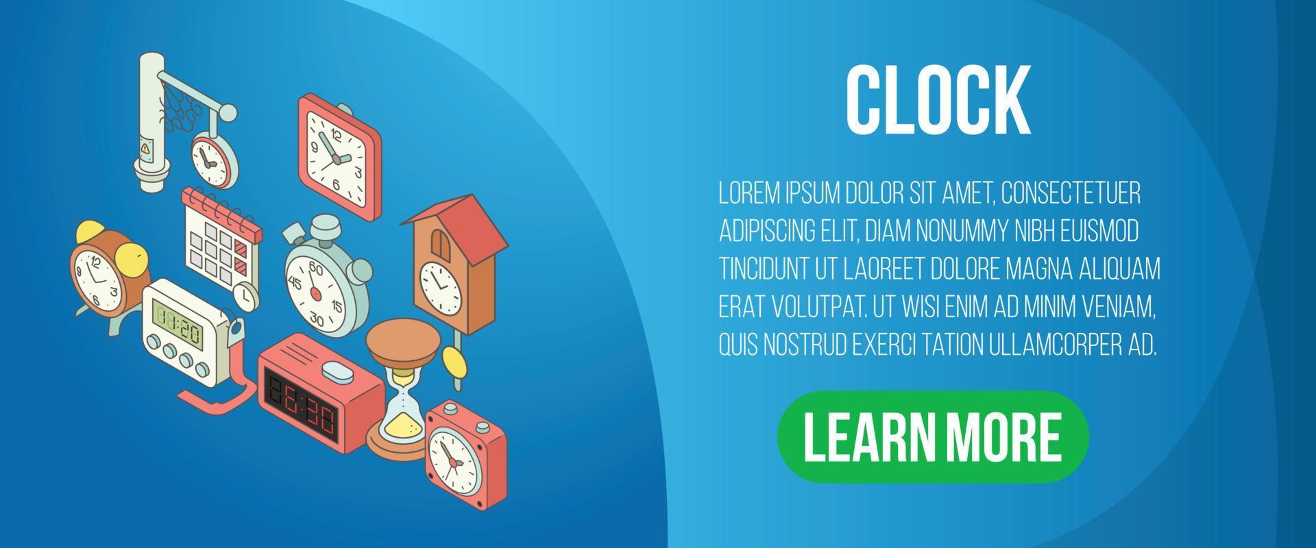Clock concept banner, isometric style vector
