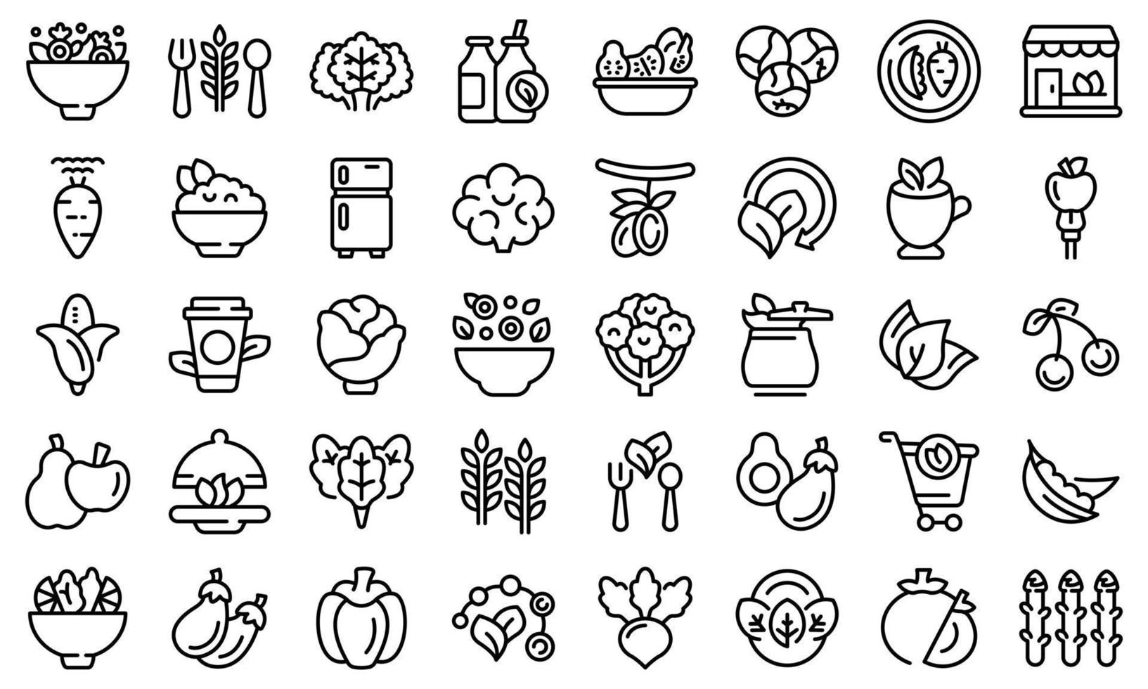 Vegetarianism icons set outline vector. Vegan fruit vector