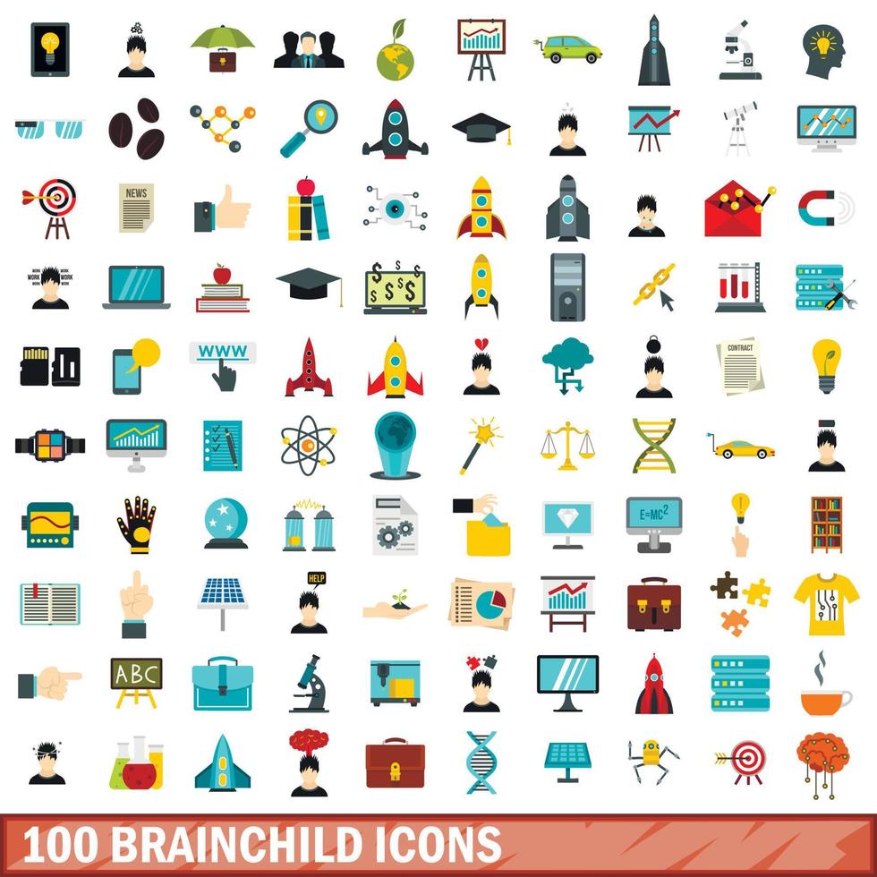 100 brainchild icons set, flat style 8487067 Vector Art at Vecteezy
