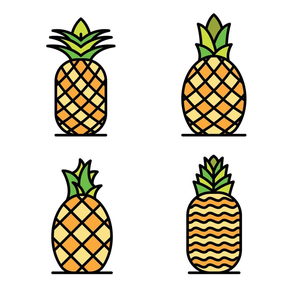 Pineapple icons set vector flat