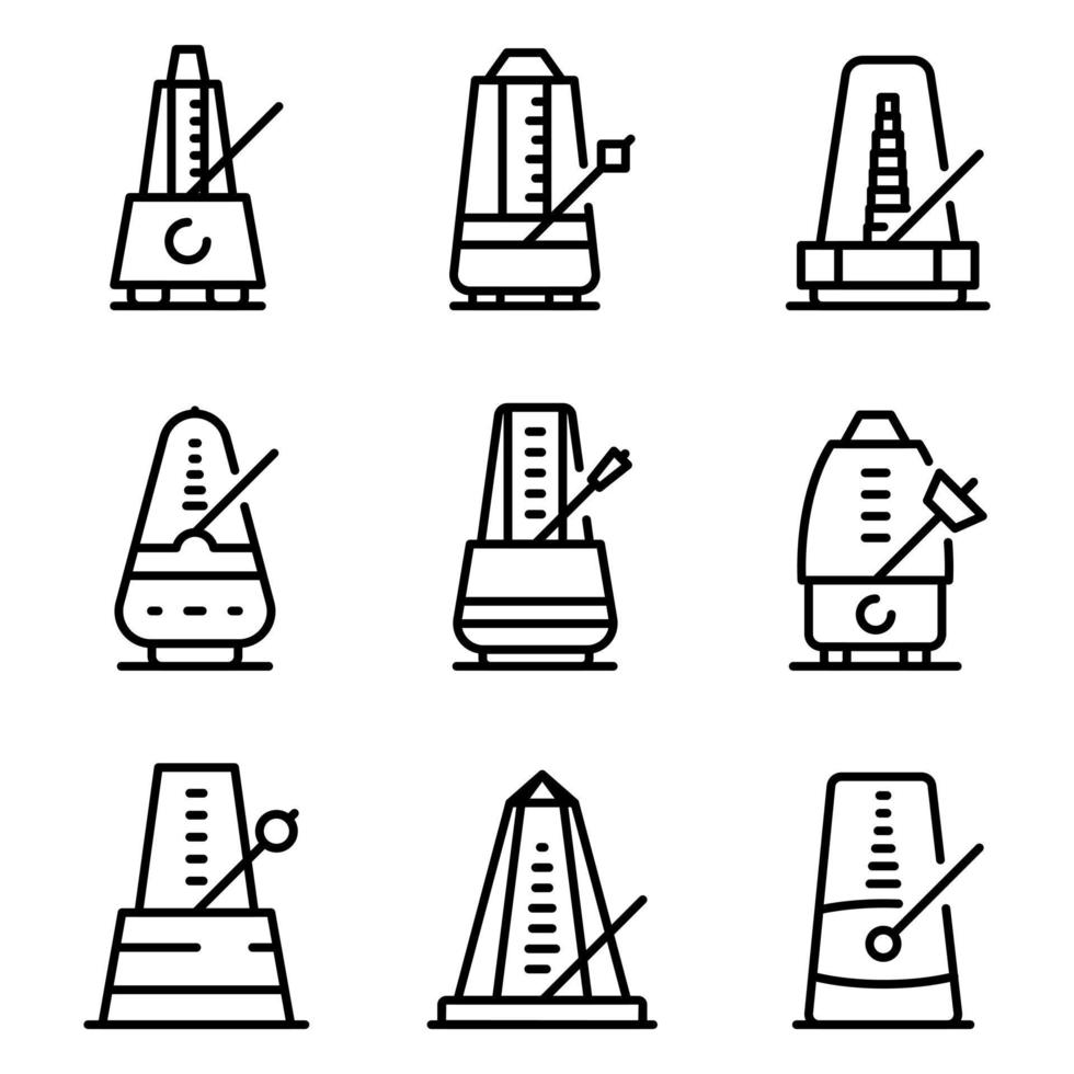 Metronome icons set, outline style vector