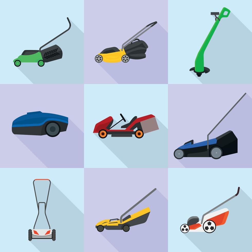 Lawnmower icons set, flat style vector
