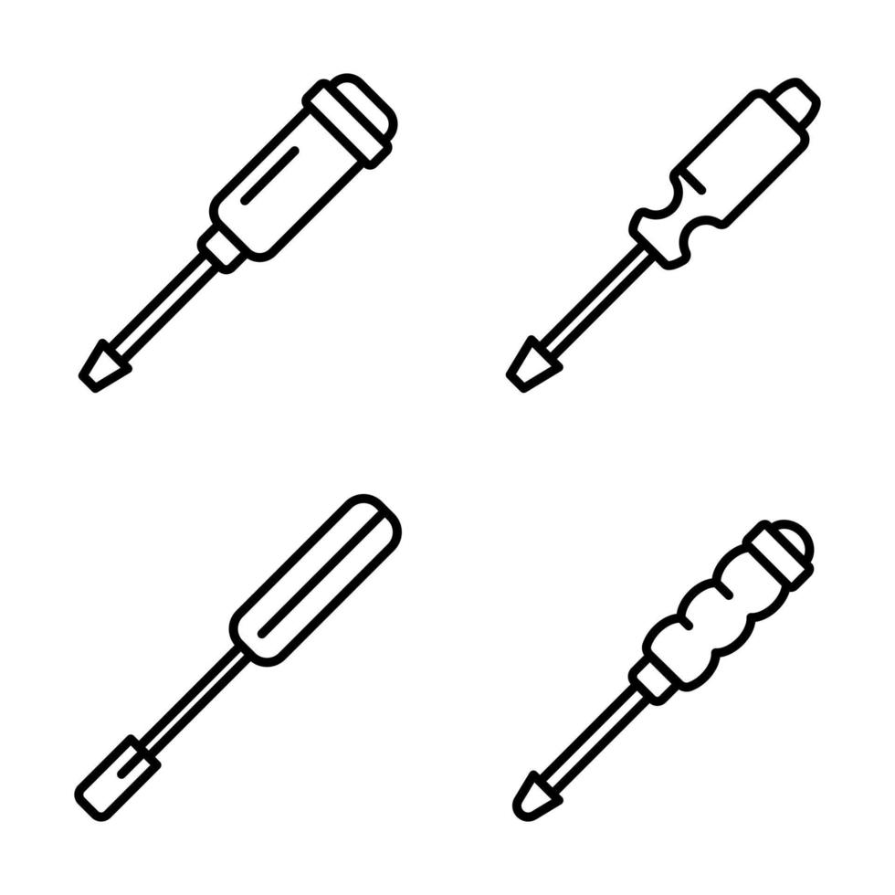 Screwdriver icons set, outline style vector